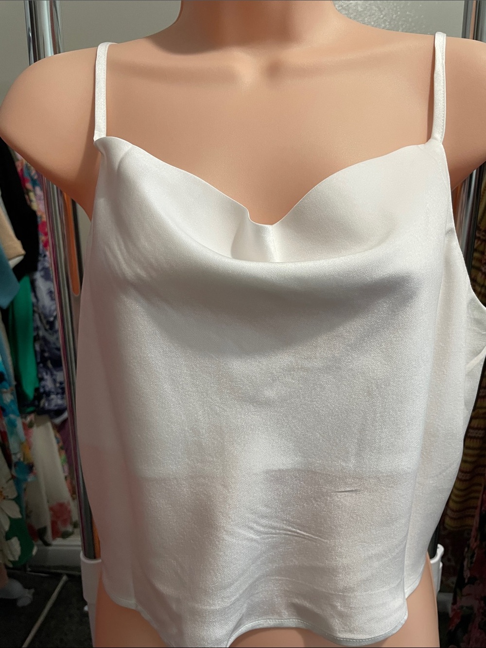 eesome White Satin Cowl Cami